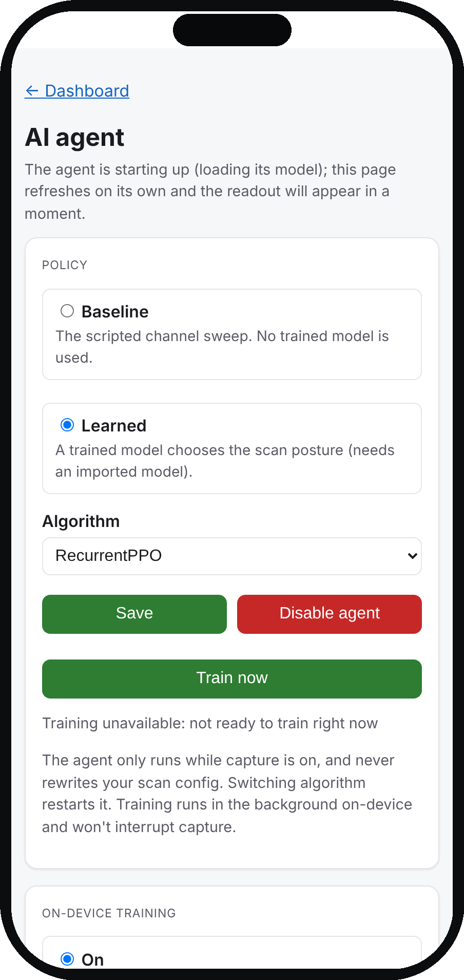 The Kestrel learning-agent page
