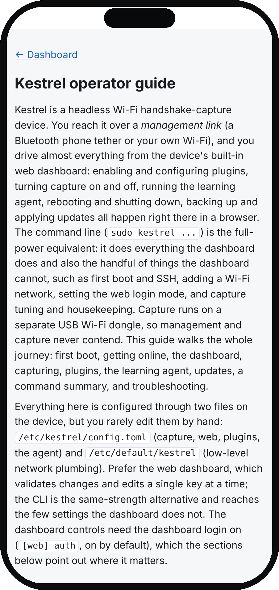Kestrel guide screen