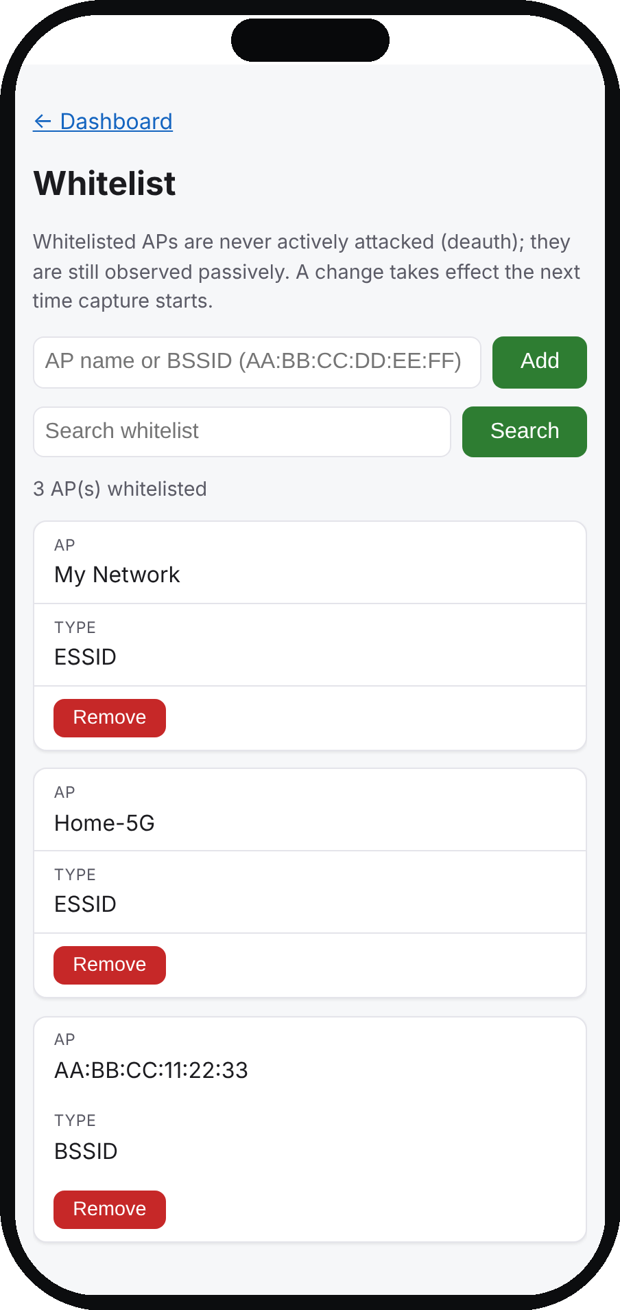 Kestrel whitelist screen